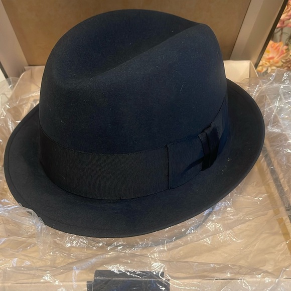Vintage STETSON 1950s Royal De Luxe Black Homburg Hat 7 1/2 Made in U.S.A.